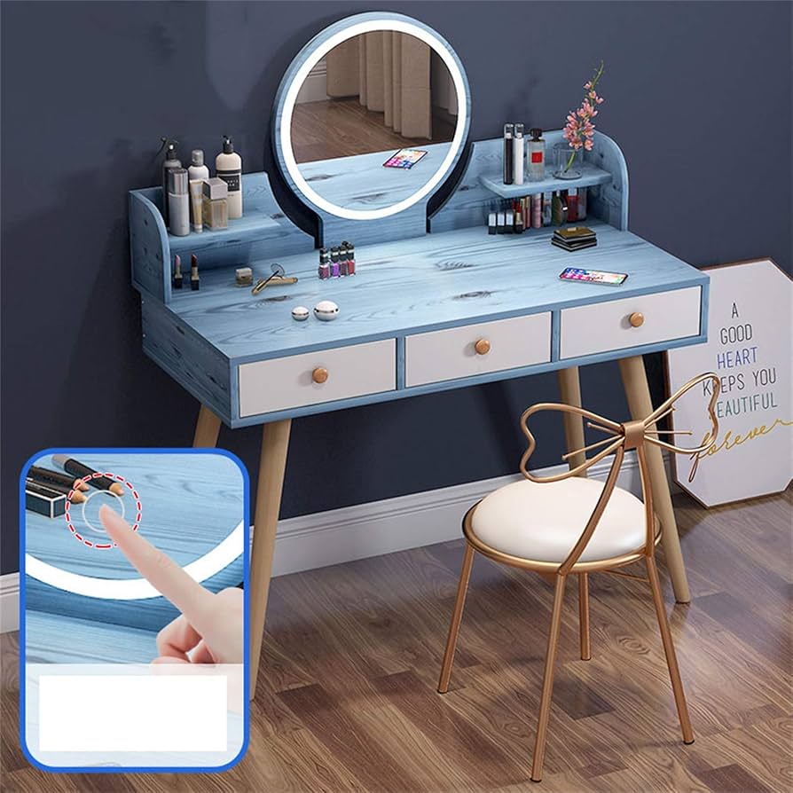 Amazon｜化粧台 ドレッサー 姫系鏡台 メイクテーブル 一面鏡 丸